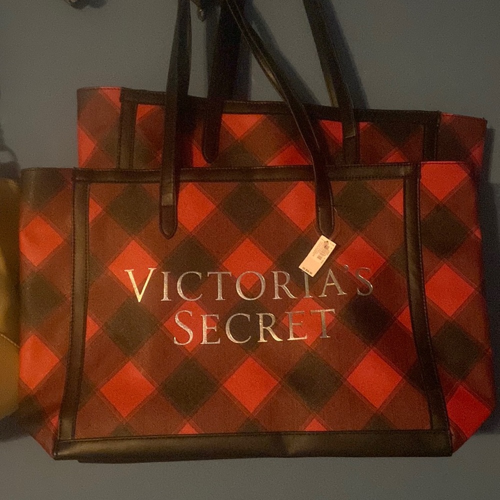 Victoria’s secret red and black plaid tote/travel bag.